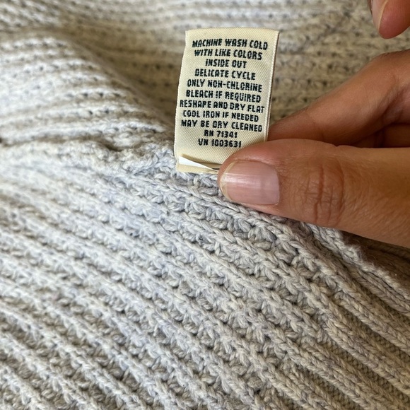 90s L.L. Bean Womens Large Waffle Knit Hooded Open Cardigan size Pet Small Gray - Picture 8 of 10